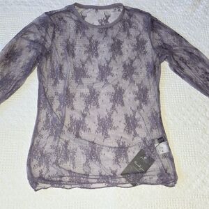 Sheer Lace Long Sleeve Top in Lavender